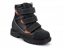 152-121 Бос(Bos), ботинки детские утепленные ортопедические профилактические, байка, кожа, черный, оранжевый в Саратове