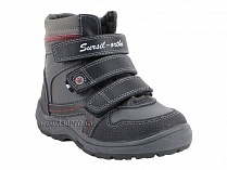 А43-037 Сурсил (Sursil-Ortho), ботинки детские ортопедические с высоким берцем, зимние, натуральный мех, кожа, черный, красный в Саратове