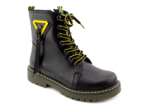 961-1-043 (31-36) Джойшуз (Djoyshoes) ботинки  ортопедические профилактические утеплённые, флис, кожа, черный, желтый 