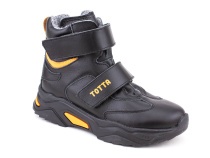 3542-131,15 Тотто (Totto), ботинки детские утепленные ортопедические профилактические, кожа, байка, черный, оранжевый 