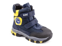 056-600-194-0049 (26-30) Джойшуз (Djoyshoes) ботинки детские зимние мембранные ортопедические профилактические, натуральный мех, мембрана, кожа, темно-синий, черный, желтый в Саратове