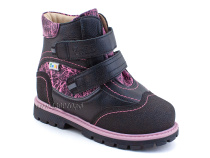 543-8 (27-32) Твики (Twiki) ботинки детские зимние ортопедические профилактические, кожа, натуральный мех, черно-розовый 
